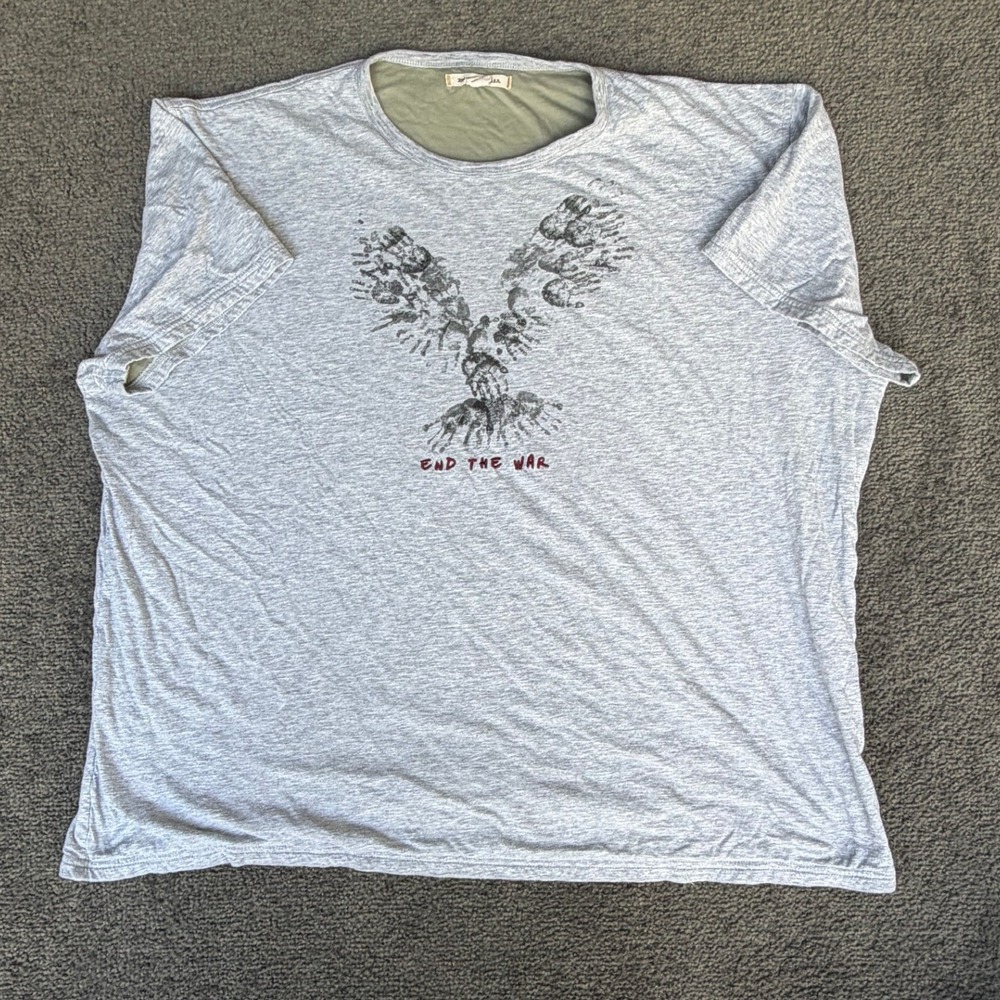 John Varvatos USA Mens XXL Gray End The War Eagle Graphic Pima Cotton T-Shirt